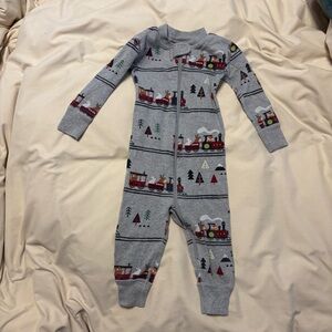 Hanna Andersson Kids Train Print Gray One Piece
